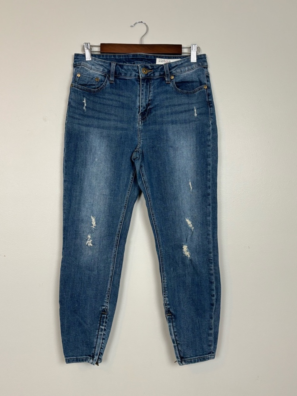 Pistola Tory Distressed Ankle Zip Skinny Jeans Womens 30 in Blue